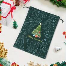 1pc Christmas Tree Non-Woven Fabric Drawstring Gift Bag, Red And Green Color, Tree Pattern, Suitable For Christmas, New Year, Birthday And Various Holiday Party Favors - Multicolor - View 4