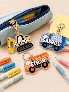 3D Acrylic Keychain Back To School Gift Boys Custom Name Truck Backpack Tag Personalized Vehicle Charm Kids Bag Accessory - Multicolor - View 7