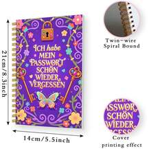 1pc A5 German Password Keeper Notebook, Purple Floral Butterfly Lock‑Key Password Log Book, Website Login Record Journal - Multicolor - View 2