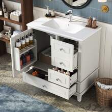 Bathroom Vanity Made Of Wood With Storage With Drawers Freestanding White - White - View 1