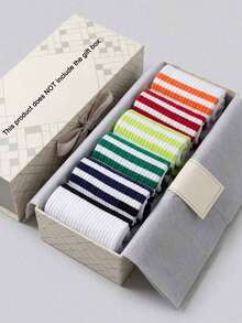 1/6/12 Pairs Women's Mid-Calf Socks, Multi-Color Three-Stripe Cuff Decor, Breathable & Moisture-Wicking, Mid-Calf Sports Socks, Suitable For Daily, Autumn/Winter, Holiday - Multicolor - View 6
