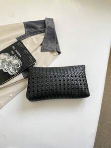 純色 PU 皮革輕量大容量翻蓋磁扣小方包，多功能派對與晚餐包，適合女性 - 黑色 - 查看 4