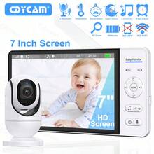 CDYCAM 7'' Video Baby Monitor With Pan Tilt Zoom Camera VOX Temperature Detection Night Vision Two Way Talk Cam - White - View 1