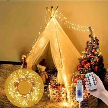 1pc Copper Wire Firecracker String Light, Optional 50/100LED, USB Fairy Lights With Remote Control In Warm White. Perfect For Christmas Tree, Holiday Parties, Indoor Home, Outdoor Garden, Patio, Wedding And Birthday Decoration. - USB Warm White Firecracker Lights - View 12