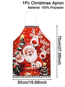 1pc Festive Christmas Apron - Cute Santa Claus&Reindeer Design, Polyester Holiday Decorative Apron, Suitable For Home Kitchen Baking, And Restaurant Servers, Christmas Kitchen Decor, Cooking Accessories, Christmas Decorations - Multicolor - View 10