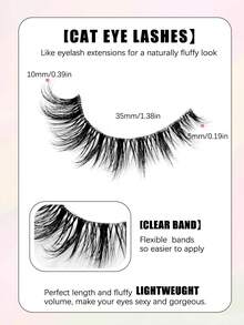 Asiteo 6 Pairs Wispy Cat Eye False Eyelashes, Natural Look Transparent Band Lashes,Kittern Eye,Eye Tail Elongation Lashes ,For Used Daily Makeup Extension Reusable,For Daily Life&Dating&Party, Makeup Use - Black - View 3