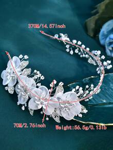 1pc Sparkling Alloy Leaf Flower Headband Exquisite Rhinestone Bead Bridal Headpiece Suitable For Wedding Holiday Party Women's Hair Accessories - Silver - View 7