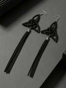 MARLIWOO 1 Pair Gothic Subculture Vintage Pendant Long Tassel Earrings, Black Exaggerated Emo Party Ear Dangles - Black - View 4