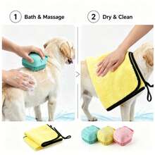 Pet Bath & Grooming Set, Silicone Bath Brush With Soap Dispenser + Quick-Dry Absorbent Towel, Soft Massage Cleaning Tool For Cats, Dogs And Small Animals, Pet Bathing Supplies - Multicolor - View 2