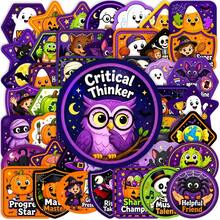 50Pcs Halloween Cartoon Reward Stickers, Waterproof Praise Incentive Decals With English Words For Classroom Motivation And Planner Decoration - 50 PCS - View 4
