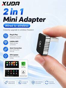 XUDA 2in1 Wireless CarPlay & Android Auto Adapter – USB-C ,Supports Wireless Connectivity; Compatible With IOS 10+ And Android 11+ ,Enhances The In-Car Entertainment Experience – Cable-Free, Easy Setup, Superior Audio Output, And Stable Transmission. - A - View 1