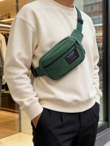 Solid Color Corduroy Fabric Fashion Versatile Sporty Minimalist Casual Men's Mini Chest Bag - Dark Green - View 1