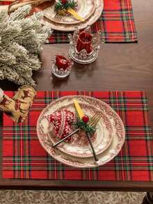 1/2/6pcs Plaid Vintage Square Napkins, Washable Decorative Napkins For Christmas Family Gathering Banquet Table Setting - Multicolor - View 5