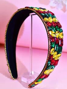 1pc Shiny Rhinestone Wide Headband Elegant Wedding Bridal Hair Accessory Exquisite Party Ball Holiday Gathering Headpiece - Multicolor - View 3