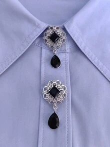1pc/2pcs Elegant Rhinestone Flower Water Drop Button Covers, No-Sew Shirt Button Covers, Decorative Buttons, Fashion Crystal Cufflinks - Black - View 4