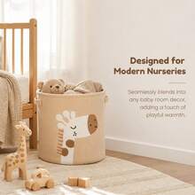 1pc[Large Capacity Storage Basket] Lion & Giraffe Cartoon Pattern Storage Bin, Fabric Foldable Laundry Basket, Clothing Organizer Bin, Living Room Multi-Functional Storage Bucket - Multicolor - View 14