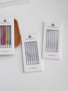 6pcs/set Wax Cake Candle, Textured Cake Decorating Candle For Birthday Party - Silver - View 6