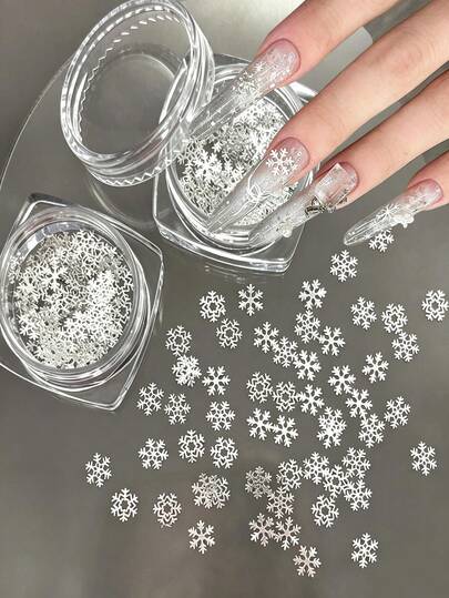 1 Box Christmas Metal Snowflake Nail Art Accessories, Ultra-Thin Silver Nail Stickers, Suitable For Holiday Nail Decoration, DIY Christmas Nails