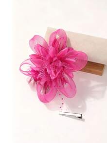 1pc Women's Hair Accessory Hat Kentucky Style Tea Party Hat Horse Racing Headband Wedding Floral Hair Clip - Hot Pink - View 3