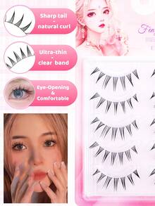 5 Pairs Japanese & Korean Manga Style Pointed Tail False Eyelashes, 7-10mm Mixed Length, Transparent Stem Lightweight Design, Pointed Tail Bundle Effect Naturally Lengthening Eye Corners, Creating Lively Enlarged Eye Effect. Soft And Comfortable Eyelashes, Fitting Eye Shape, DIY Quick Application Without Complex Operation, Easily Saving Makeup Time, Suitable For Beginners, Reusable, Applicable For Daily Commute, Date, Travel And Holiday Party Makeup. - Black - View 7