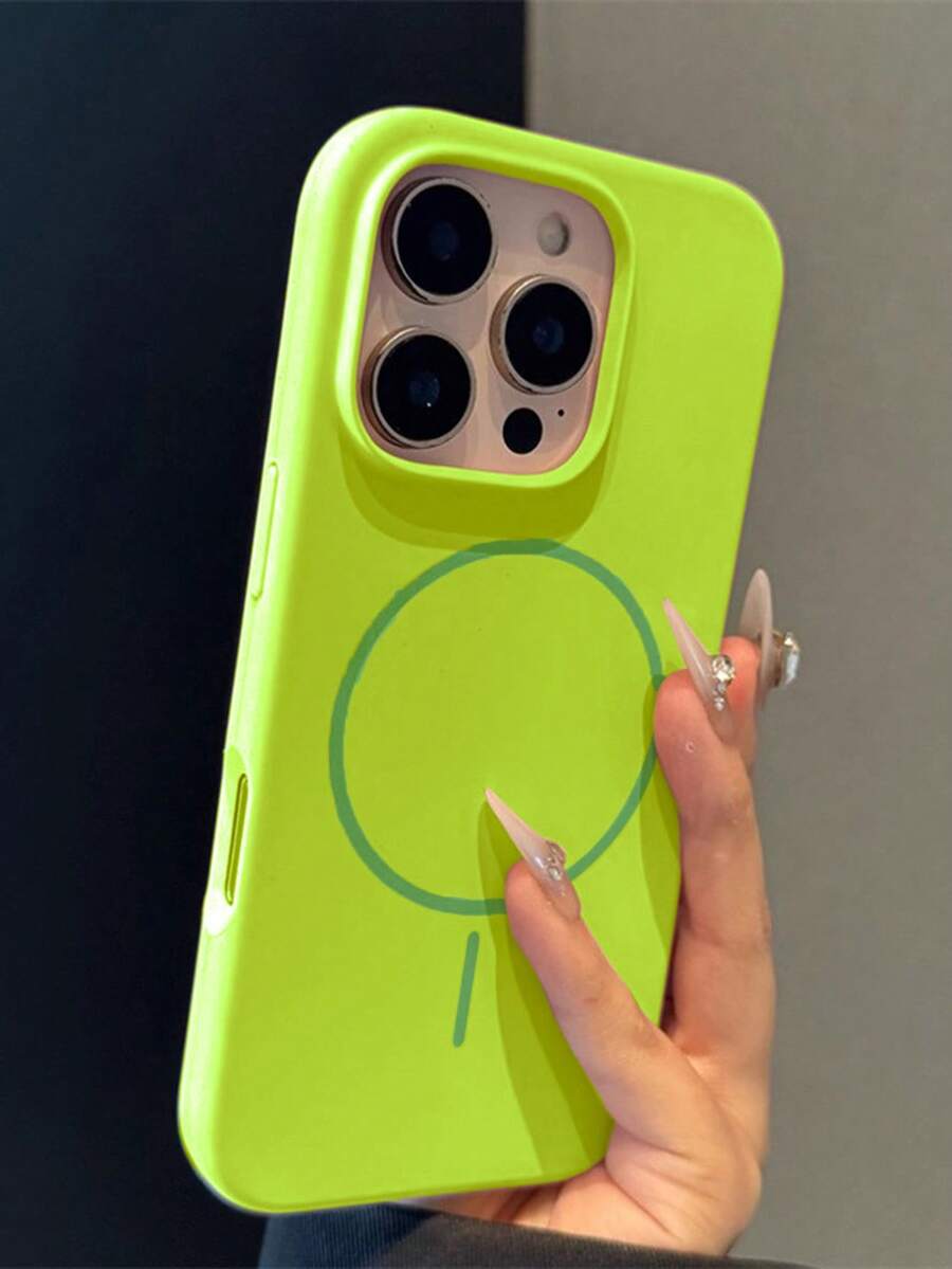 奢華磁吸軟矽膠手環手機殼,適用於 iPhone 18 Pro Max 17 16 15 14 13 12 11 Pro Max Plus,支援磁吸無線充電,防震保護殼 - 螢光綠 - 查看 1