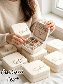 Personalized Name Jewelry Box - Travel Jewelry Organizer, Zipper Closure, Fabric Lining, Perfect Bridesmaid Invitation Gift Or Couple Keepsake, Wedding Gift, Minimalist, Gift For Her, Birthday Gift - Multicolor - View 4