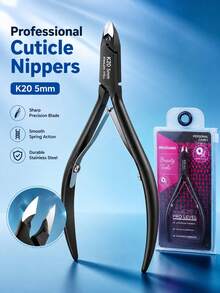1pc Professional K20 5mm Stainless Steel Cuticle Nipper, Sharp Precise Oblique Blade Nail Cuticle Trimmer, Ergonomic Non-Slip Manicure Pedicure Tool, Smooth Spring-Loaded Cuticle And Ingrown Nail Clipper - Multicolor - View 1