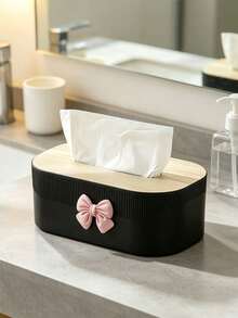Adorable Bow-Decorated Tissue Box, Minimalist Wood Grain Napkin Dispenser, Bedroom/Living Room/Office Desktop Tissue Holder,Rectangular Vertical Striped Tissue Storage Rack, Desktop Napkin Container For Bedrooms,Offices, And Cars, Gift Selection - Multicolor - View 14