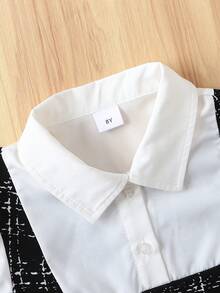 Autumn/Winter Girls Casual Cute Versatile Simple Fashion Shirt Collar Long Sleeve Colorblock Dress - Black and White - View 5