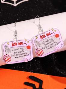 1 Pair Halloween Funny Unique Personalized Versatile Pink Letter Slogan Acrylic Earrings, Women's Daily Party Jewelry - Multicolor - View 6