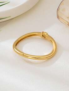1 st minimalistiskt glansigt linjeformigt öppet cuffarmband med fjäderlås, enkel rund bangle, basisk vardaglig lager-smycke - Linjearmband - Visa 6