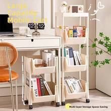1pc White Mobile Storage Cart, Plastic Practical Storage Rack With Wheels, Adjustable Shelf Unit, Space-Saving For Living Room, Bedroom, Dorm, Office - Easy To Assemble, Sturdy Structure, Compact Design, Independent Stand, Tilted Shelves, Multi-Purpose - White - View 2