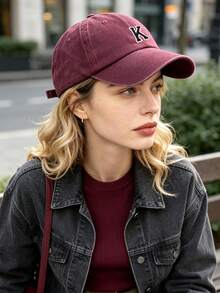 1pc Customized A-Z Letter Washed Vintage Baseball Cap, Burgundy Soft Top Dad Hat, Spring/Autumn Unisex Streetwear Y2K Retro - Burgundy - View 4
