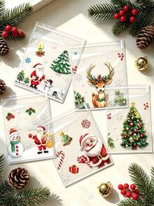 100pcs 5-In-1 Christmas Transparent Self-Adhesive OPP Packaging Bags, Clear Sealable Plastic Bags, Tear-Resistant Gift Bags, Convenient For Holiday Party Snacks, Christmas Candy, Small Gifts And Gift Giving Needs - Multicolor - View 4