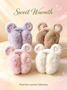 4pcs Foldable Bear Earmuffs For Winter Warmth, Cute Cartoon Plush Windproof Ear Warmers For Students. - Multicolor - View 1