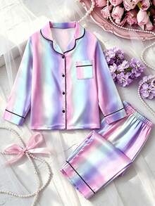 Set de 2 piezas de pijama de manga larga a rayas con pantalones para niña preadolescente - Multicolor - Ver 3