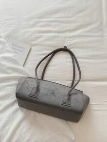 Vintage Baguette Underarm Bag For Women, Minimalist Flap Long Handle Tote Bag, Niche Premium Commuter Shoulder Bag - Grey - View 9