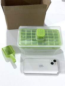 1件 DIY 冰塊模具套組，含收納盒與冰鏟，可重複使用，夏季必備配件，34格與68格，單層與雙層設計，易脫模，冰箱用冰塊模具 - 彩色 - 查看 8