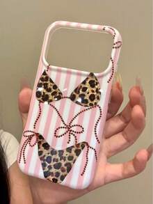 甜酷豹紋蝴蝶結直條紋手機殼，適用於 iPhone 17 Pro Max、16、15 - 彩色 - 查看 2
