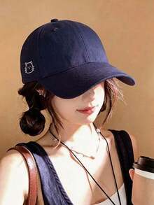 1PC 2026 New Embroidered Cat Wide Brim Sun Hat, Vintage Sun Protection Baseball Cap, Outdoor Fashion Minimalist Baseball Cap, Adjustable Ponytail Baseball Cap - Kitten Style - View 10