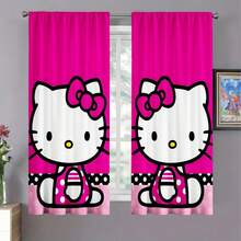 2pcs Pattern Decorative Curtains, Cute Cat & Bow Pink Print Blackout Curtains, Rod Pocket Hanging Style, All Season Use, Suitable For Bedroom, Office, Kitchen, Living Room, Study And Home Decor, Machine Washable, Multiple Sizes Available, Home Essential Decor - E - View 1