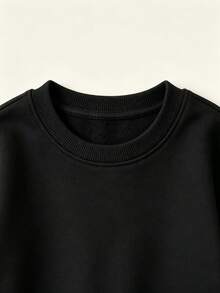 Tween Girl Be Real Not Perfect Letter Graphic Crew Neck Sweatshirt, Soft Cotton Long Sleeve Basic Pullover Top - Black - View 3