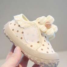 Girls' Polka Dot Floral Canvas Shoes, Soft Sole, Non-Slip, Hook And Loop, Cute Daily Versatile Casual Shoes For Toddlers And Infants - Beige - View 2