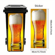 1pc 2D Flat Self-Adhesive Trash Can Sticker, Funny Beer Glass Garbage Bin Decal, Cold Beer Waterproof PVC Wheelie Bin Sticker, Outdoor Bar Patio Garden Yard Trash Can Decoration - A - View 5