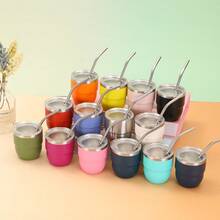 1pc,Cute 4oz Small Stainless Steel Tumbler, Inner 304 Outer 201 Mini Cup With Stainless Steel Straw, Reusable Beverage Cup For Home Office - Multicolor - View 2