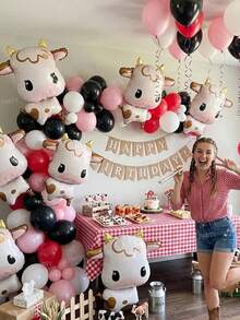 1pc Cow Shaped Aluminum Foil Balloon, 26 Inches (Approx. 68cm) Height, Cow Farm Birthday Party Balloon Decoration, Birthday Anniversary Celebration Balloon, Cow Print Balloon, Birthday Party Cowboy Theme Balloon, Farm Barn Decor, Baby Shower - Multicolor - View 3