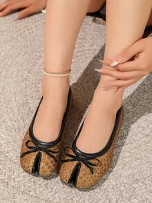 2026 New Bowknot Shallow Square Toe Chunky Heel Flat Slip-On Casual Comfortable Soft Sole Women's Shoes - Mocha Brown - View 2