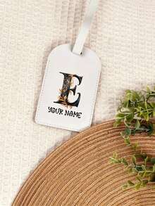 Custom Name Halloween Pumpkin Initial Luggage Tag, PU Leather Personalized Suitcase Label, Travel Accessory Halloween Christmas Gift - White - View 2