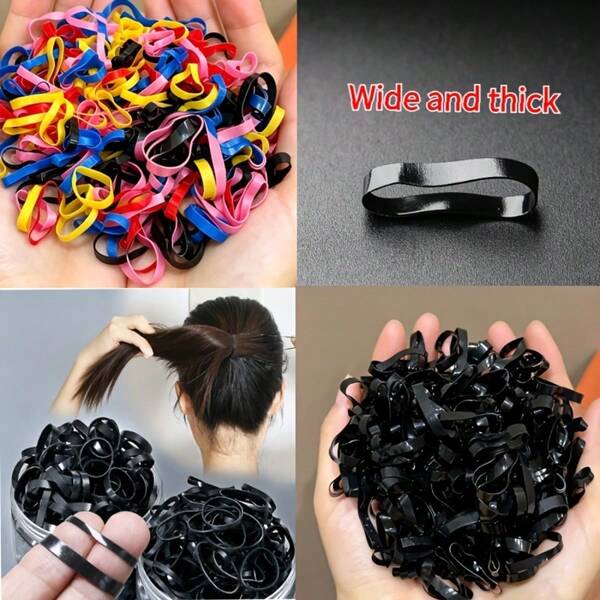 488pcs Pure Black Thickened & Widened Hair Accessories, Hair Ties, Durable Hairbands, Non-Damaging To Hair