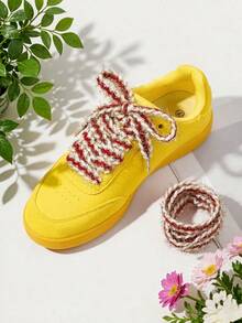 1 Pair 120CM Colorful Fashion Gold Thread Non-Elastic Decorative Shoelaces Suitable For Sports Shoes, Training Shoes, Versatile Replaceable Shoelaces Shoe Accessories/Shoelaces Only, Shoes Not Included - Red - View 4